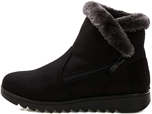 Zapatos Invierno Mujer Botas de Nieve Forradas Calientes Zapatillas Botines Planas Con Cremallera Casuales Boots para Mujer Negro -A 37 EU/240CN