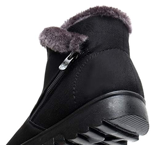 Zapatos Invierno Mujer Botas de Nieve Forradas Calientes Zapatillas Botines Planas Con Cremallera Casuales Boots para Mujer Negro -A 37 EU/240CN