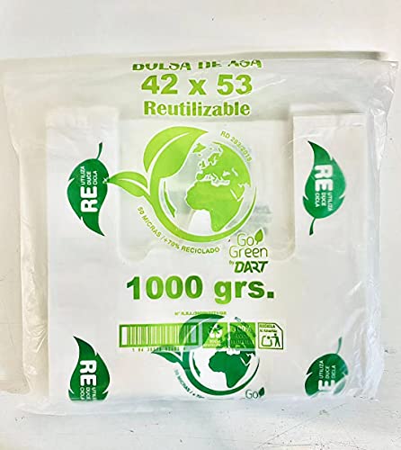 ZCENTER Bolsas de Plástico Tipo Camiseta Resistentes, Reutilizables y 100% Bolsa Reciclabre,70% Recicladas, Tamaño 42x53 cm