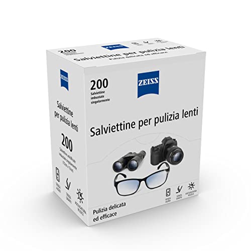 Zeiss Toallitas desechables para lentes – para todos los tipos de lentes, para gafas, cámaras y smartphones, sin arañazos y manchas, secado rápido, 200 unidades envasadas individualmente