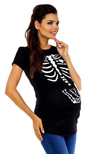 Zeta Ville - T-Shirt Camiseta premamá Estampado de Esqueleto - para Mujer - 085c (Negro, 36-38, M)
