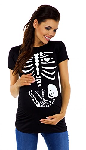 Zeta Ville - T-Shirt Camiseta premamá Estampado de Esqueleto - para Mujer - 085c (Negro, 36-38, M)
