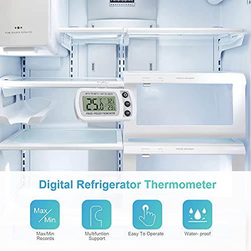 ZHITING 2Pcs Nevera Termómetro máximo/mínimo digital para refrigerador Termómetro Impermeable para frigoríficos Refrigerador Congelador Pantalla LCD -20℃～50℃ (black)