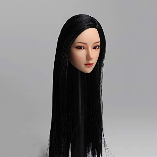 ZSMD - Escultura de cabeza femenina a escala 1/6 con movimiento de ojos, de pelo largo asiático, para colección y fotografía