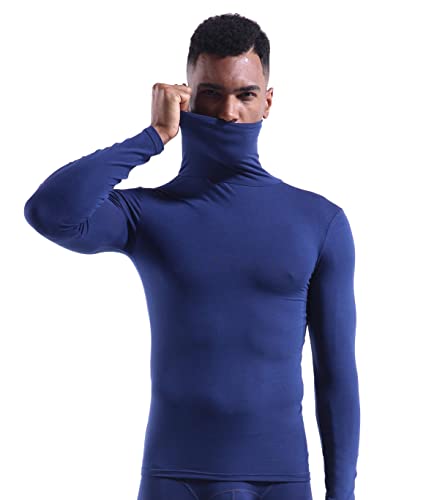 Zueauns Camisetas térmicas para Hombre Camisetas de Manga Larga Invierno Cuello Alto Cómodo Tops Ropa Interior Térmica para Trabajo Deporte